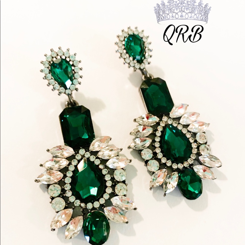 Green and Clear Crystal Pageant earrings